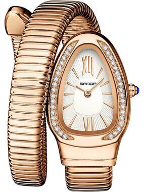 Women's Rose White Elegant Wrap Around Bangle Fashion Snake Cuff Wrist Watches